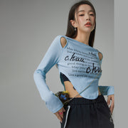 Shoulder Cut Outs Cropped T-Shirt