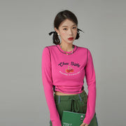 Shiny Confidence Cherry Color Cropped T-Shirt