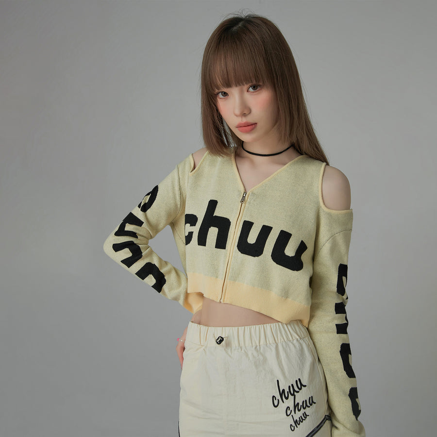 CHUU Shoulder Cut Out Crop Zip-Up