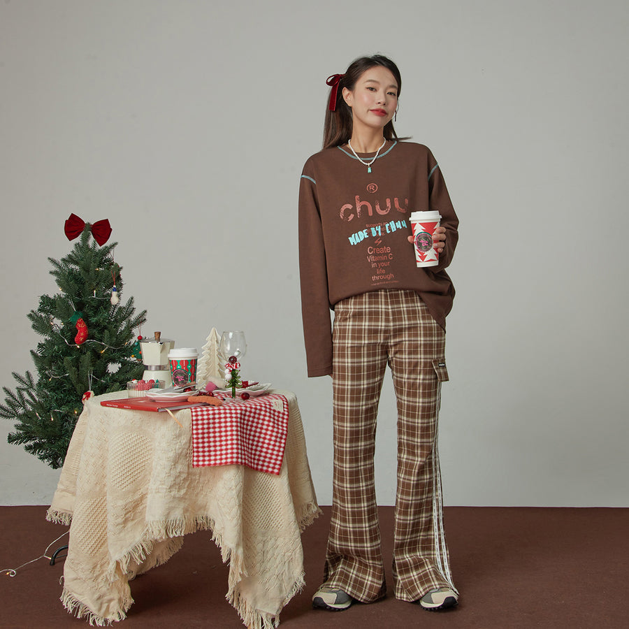 CHUU Infinite Check Slit Bootcut Pants