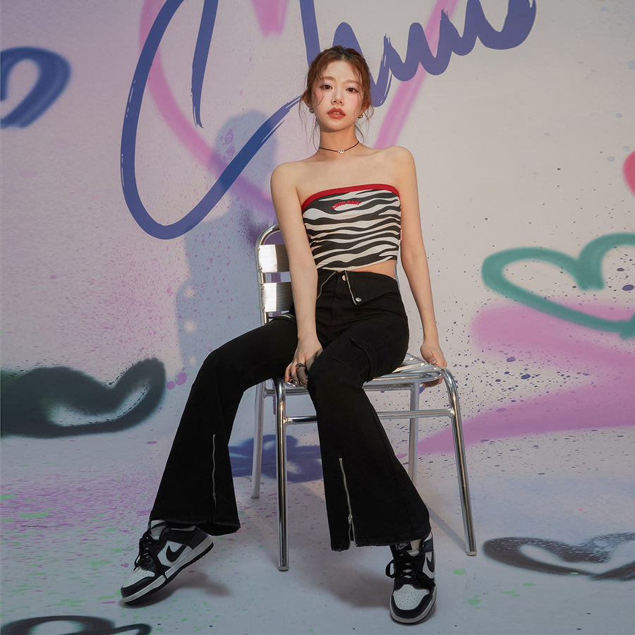 CHUU Zebra Zip Tube Top